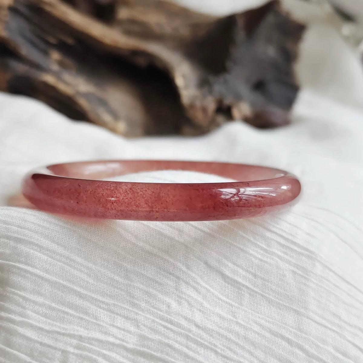 Natural Strawberry Quartz Round Bangle Bracelet