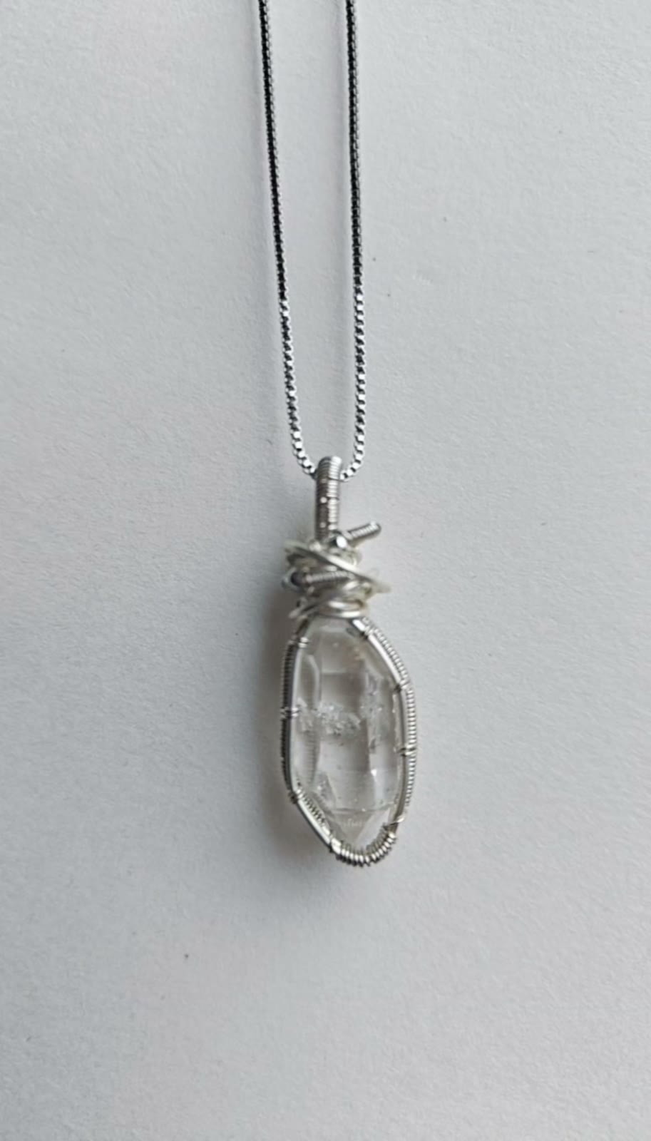 Handcrafted Wire Wrapped Clear Crystal Pendant Necklace