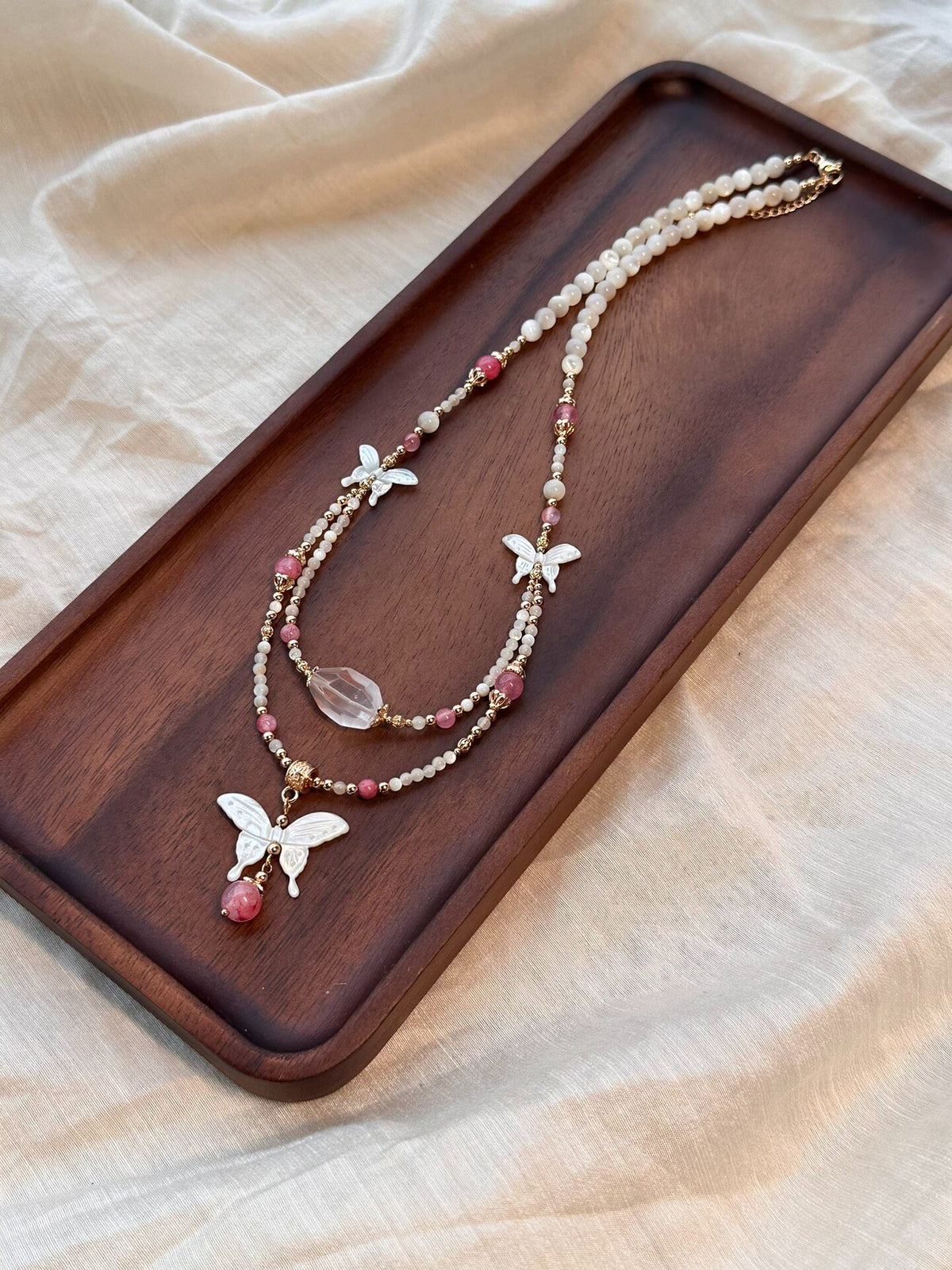 Double Strand Butterfly Mother of Pearl Necklace