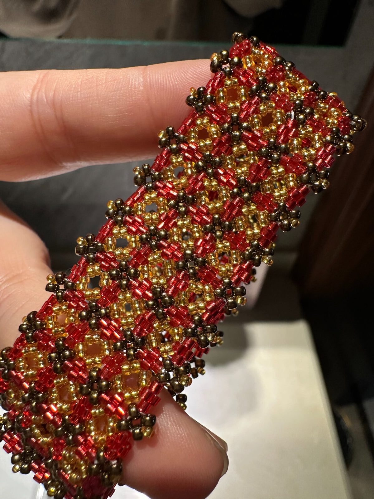 Handcrafted Beaded Bracelet with Lattice Design