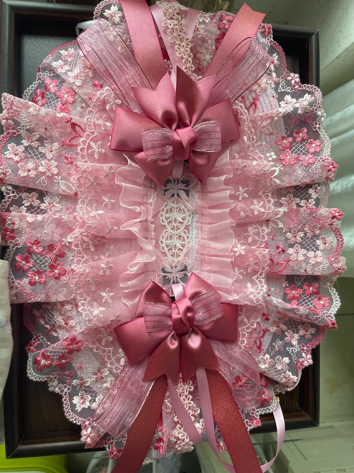 Lolita Pink Lace Bonnet Handmade Headpiece