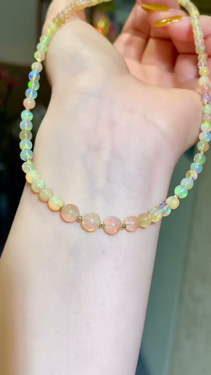 Opal Necklace Graduated Beads Gold Toggle