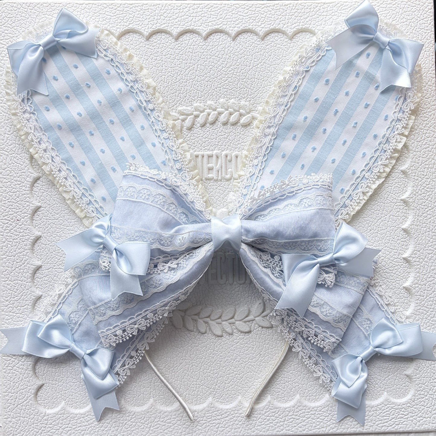 Pastel Blue Lolita Rabbit Ear Headband with Large Center Bow