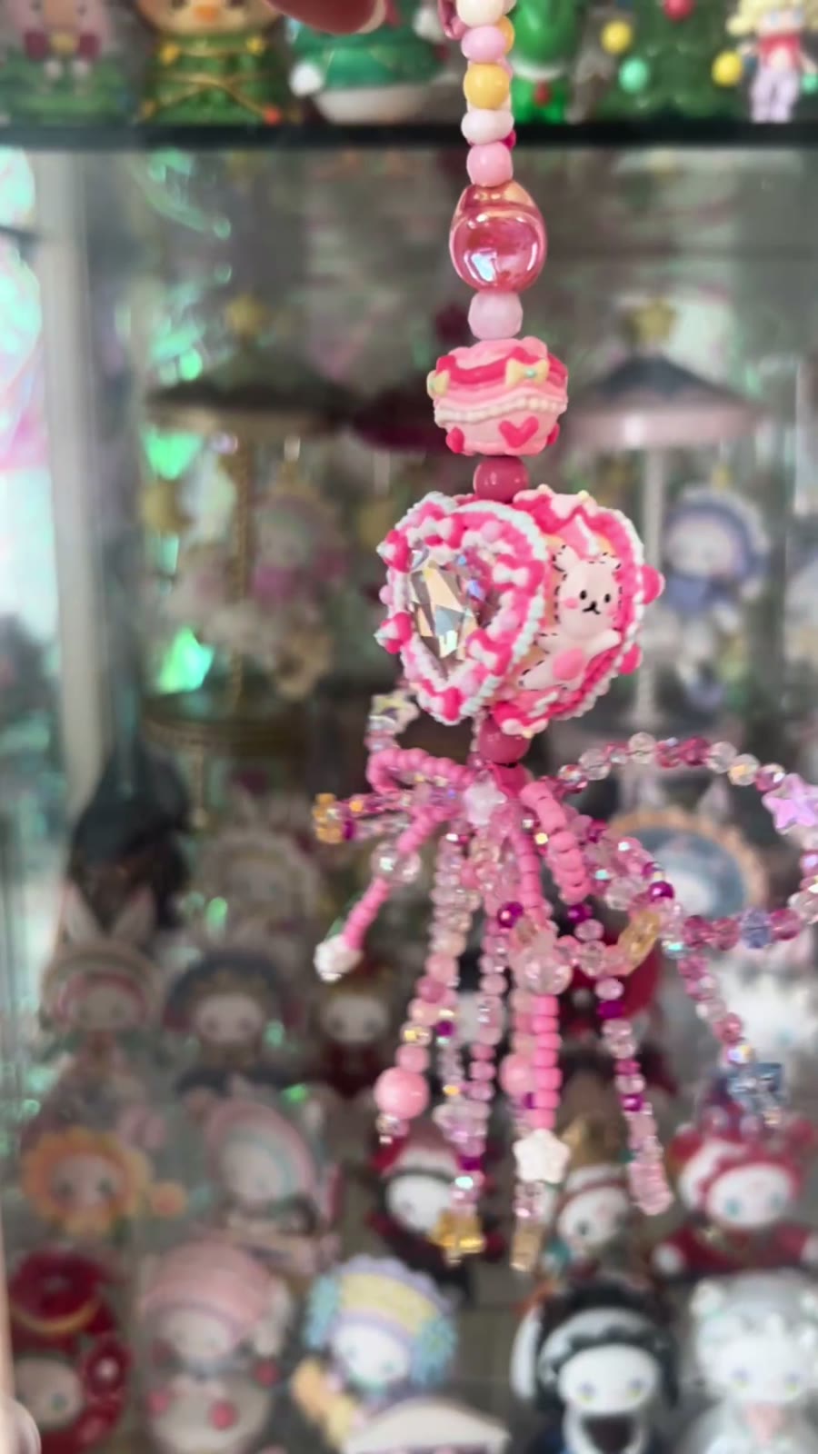 Acessório de Mala Charm de Coração com Miçangas Rosas