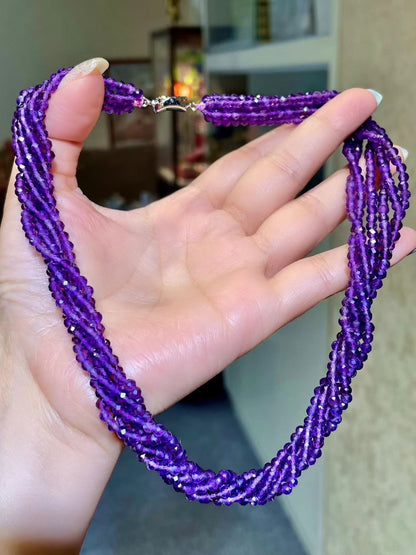 Six-Strand Amethyst Bead Necklace with Twisted Design