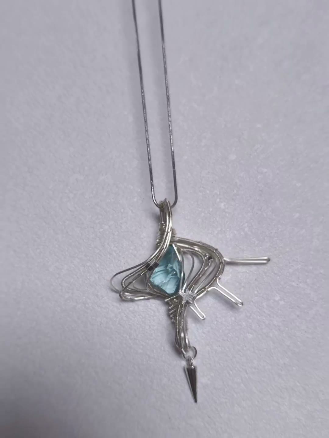 Wire Wrapped Blue Stone Pendant Necklace