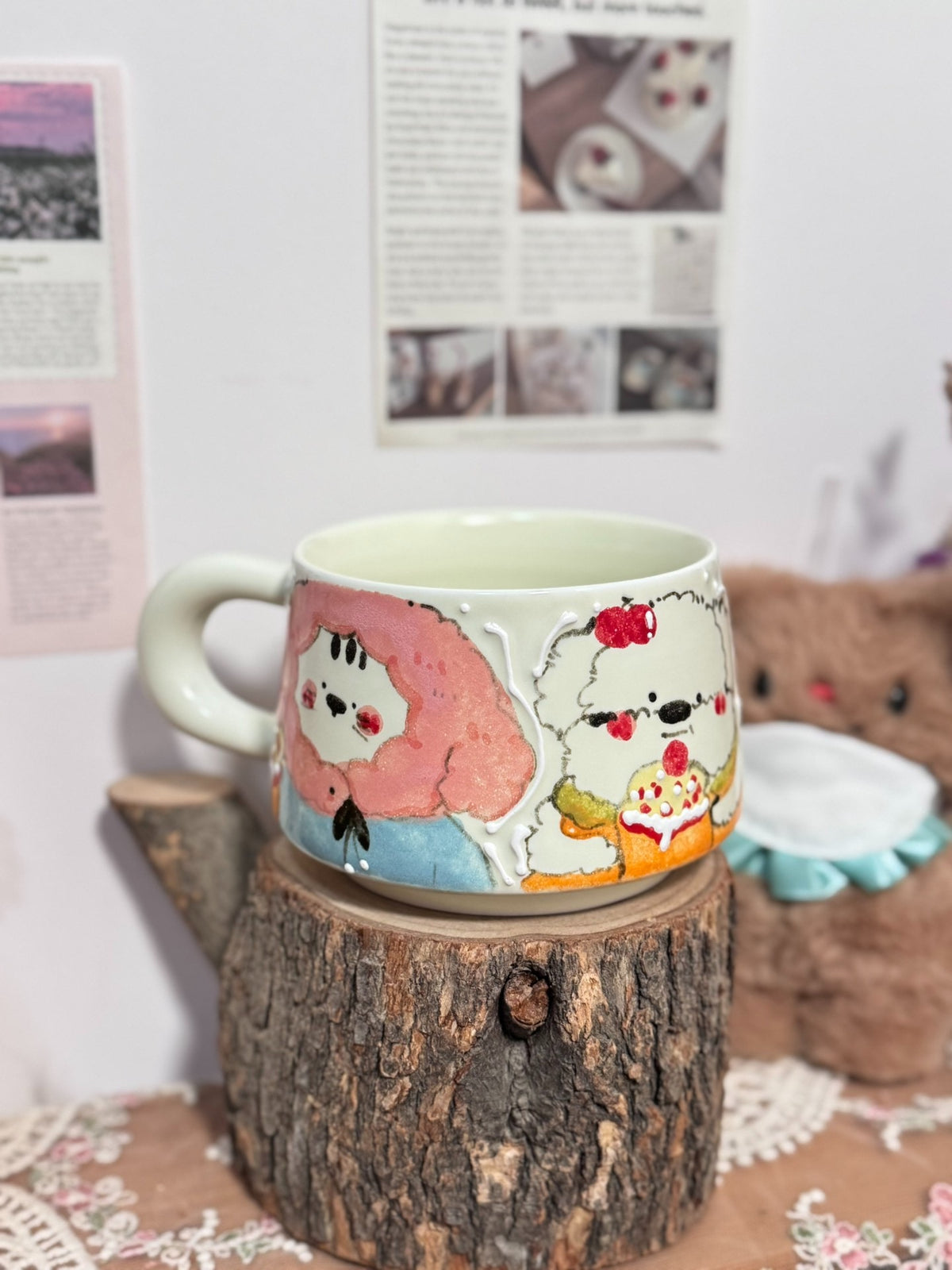 ハンドメイド陶器 コーヒーマグ 270cc 猫と犬
