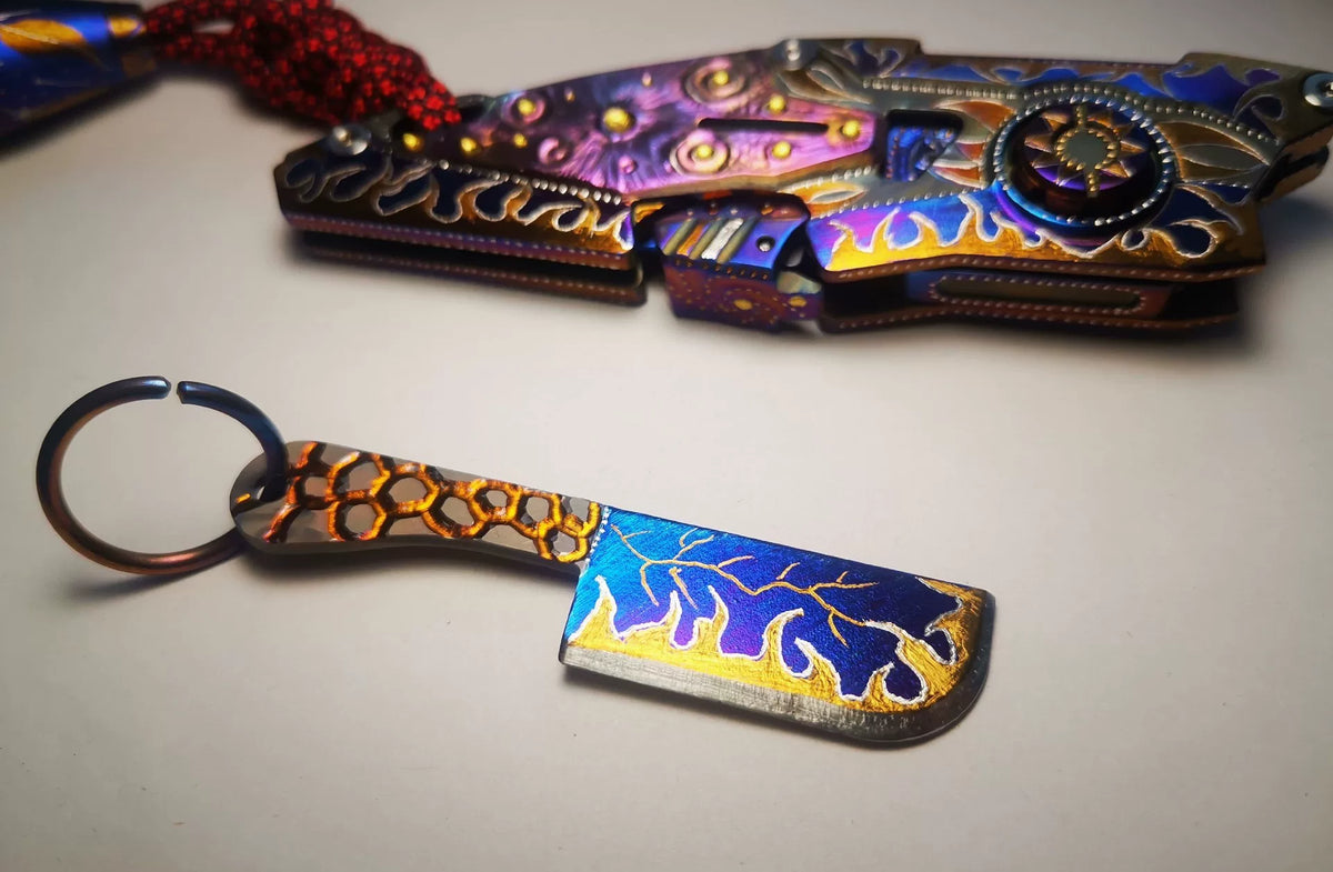 Titanium Alloy Mini Cleaver Keychain Iridescent