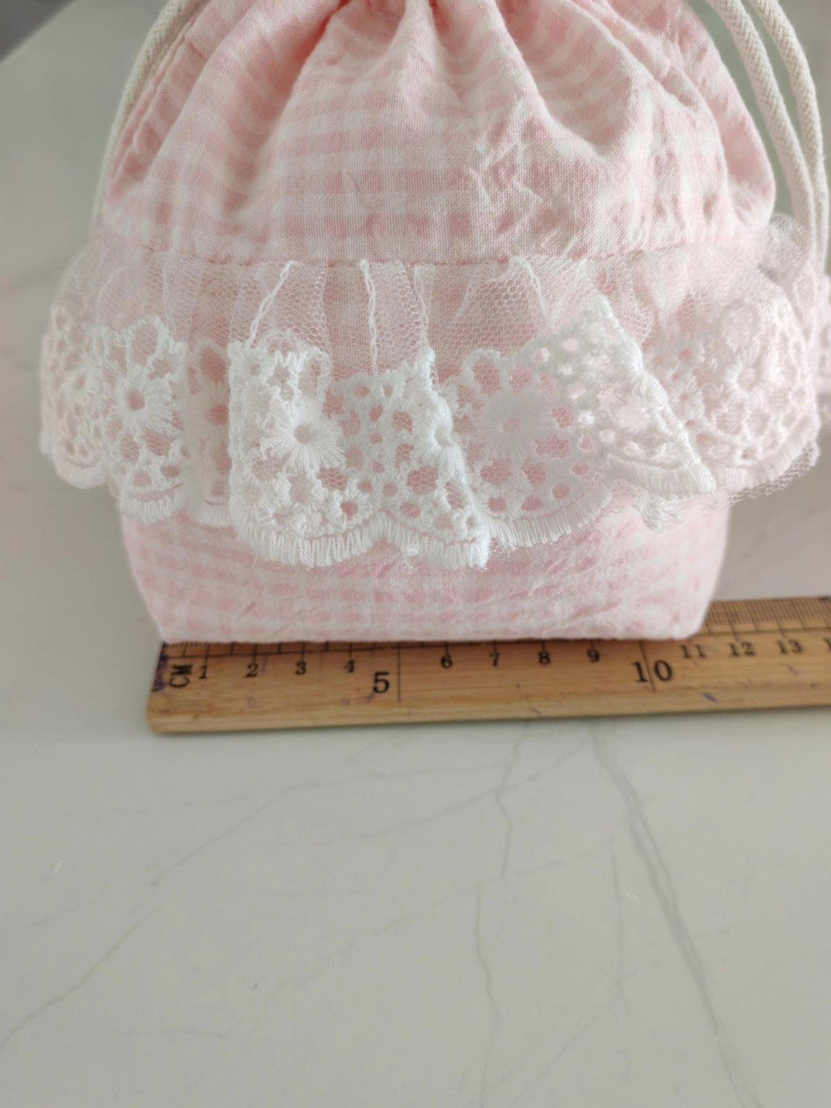 Roze Gingham Katoen Trekzak Met Kant