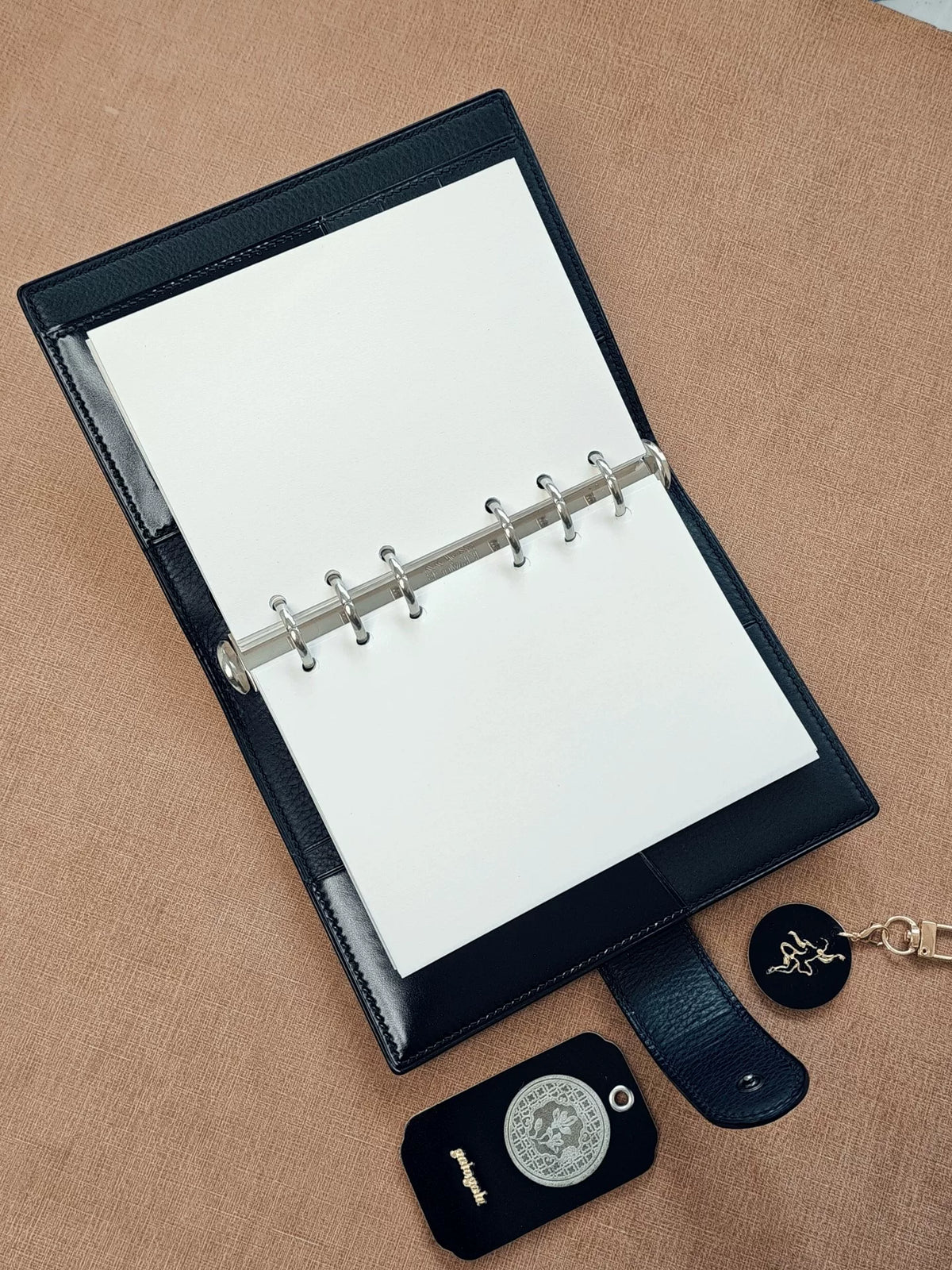 A6 Leather Ring Binder Planner Black