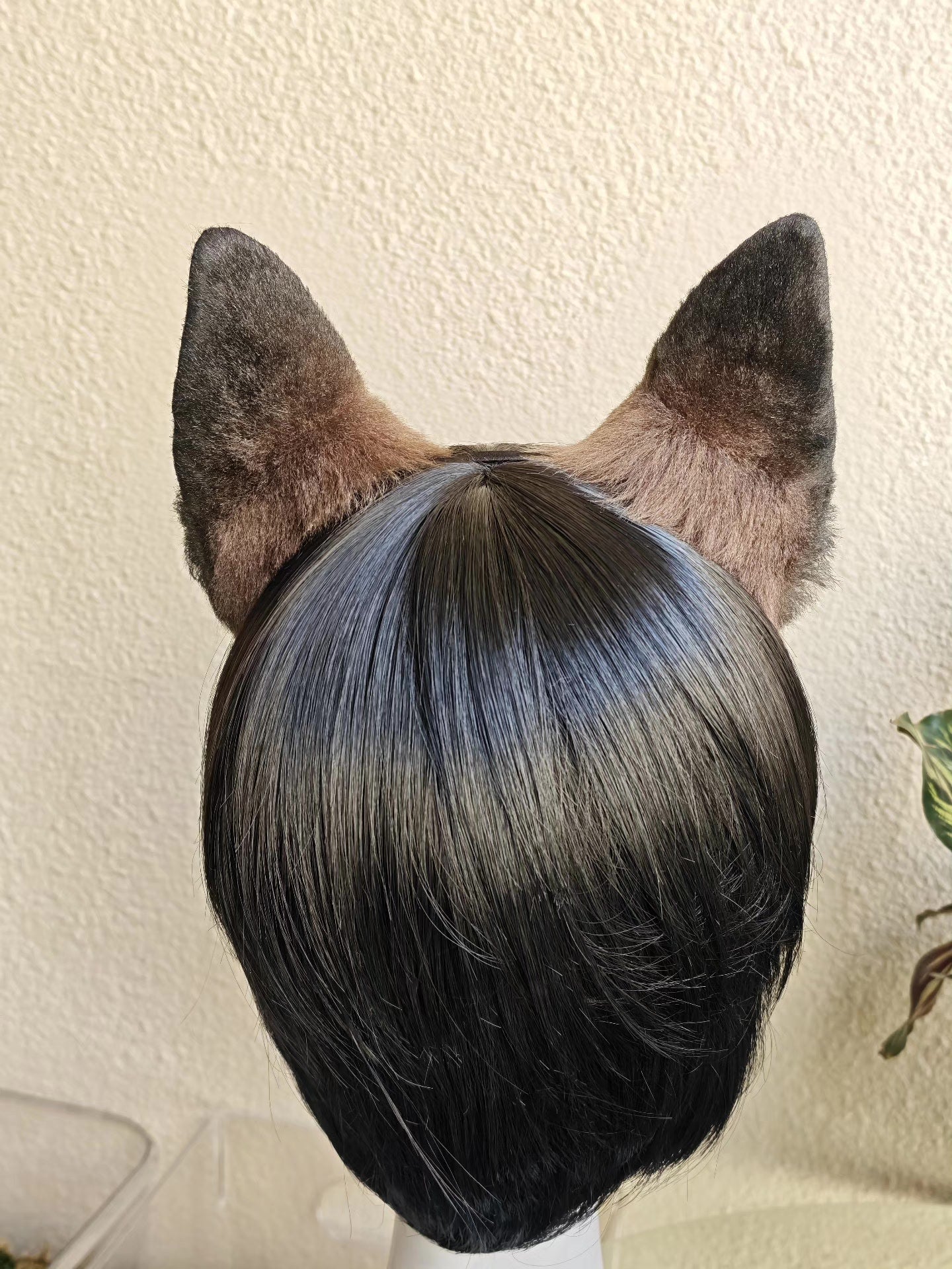 Handmade German Shepherd Rounded Ears, 9cm Height, Gradient Black-to-Brown Faux Fur