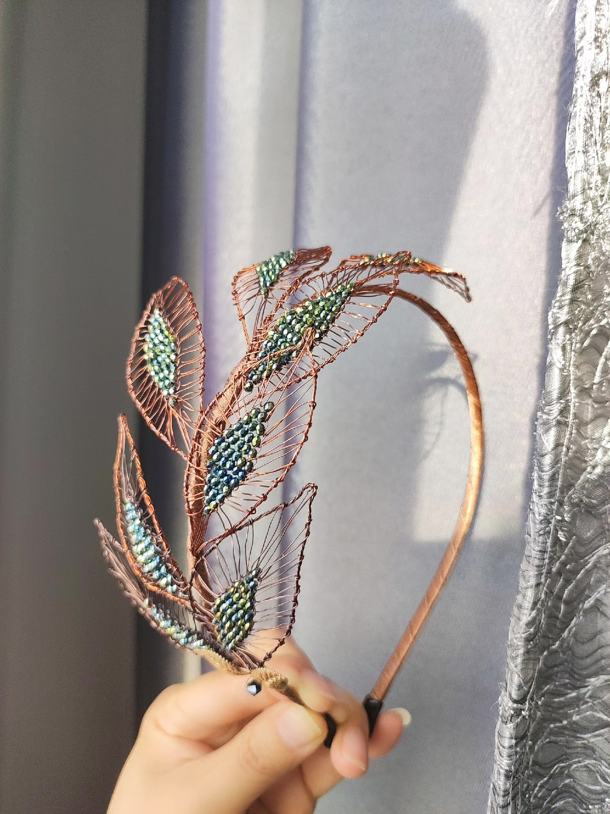 Copper Leaf Beaded Headband
