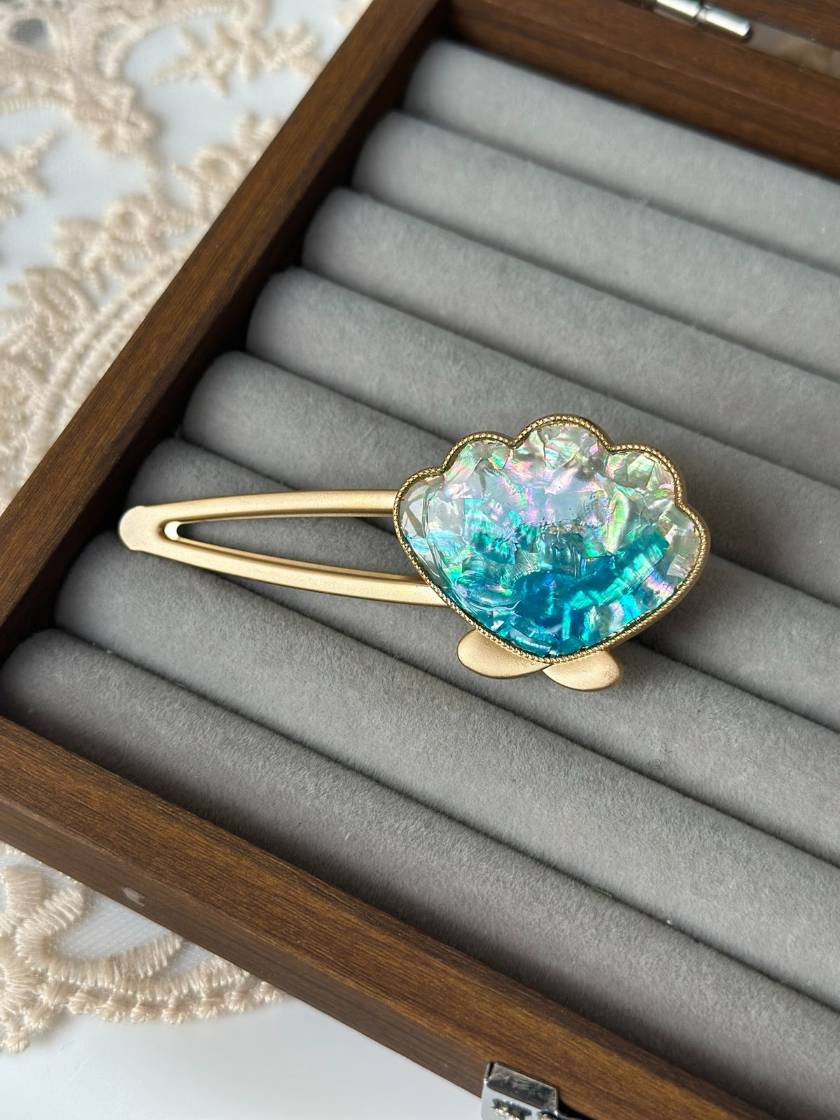 Abalone Shell Hair Clip Gold Metal