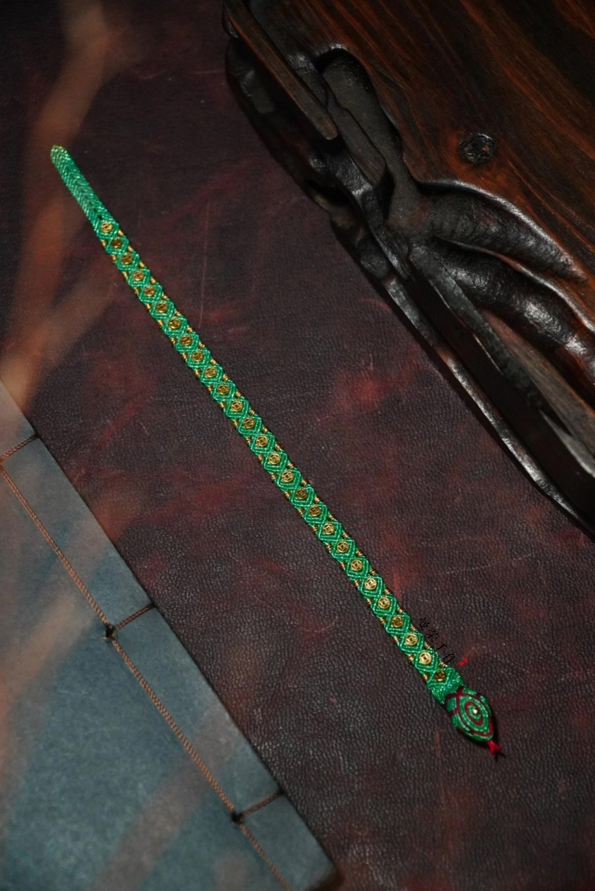 Handwoven Green Snake Bracelet with Gold Coins