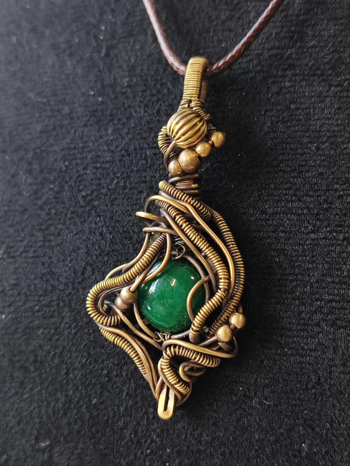 Green Agate Wire Wrapped Pendant Necklace