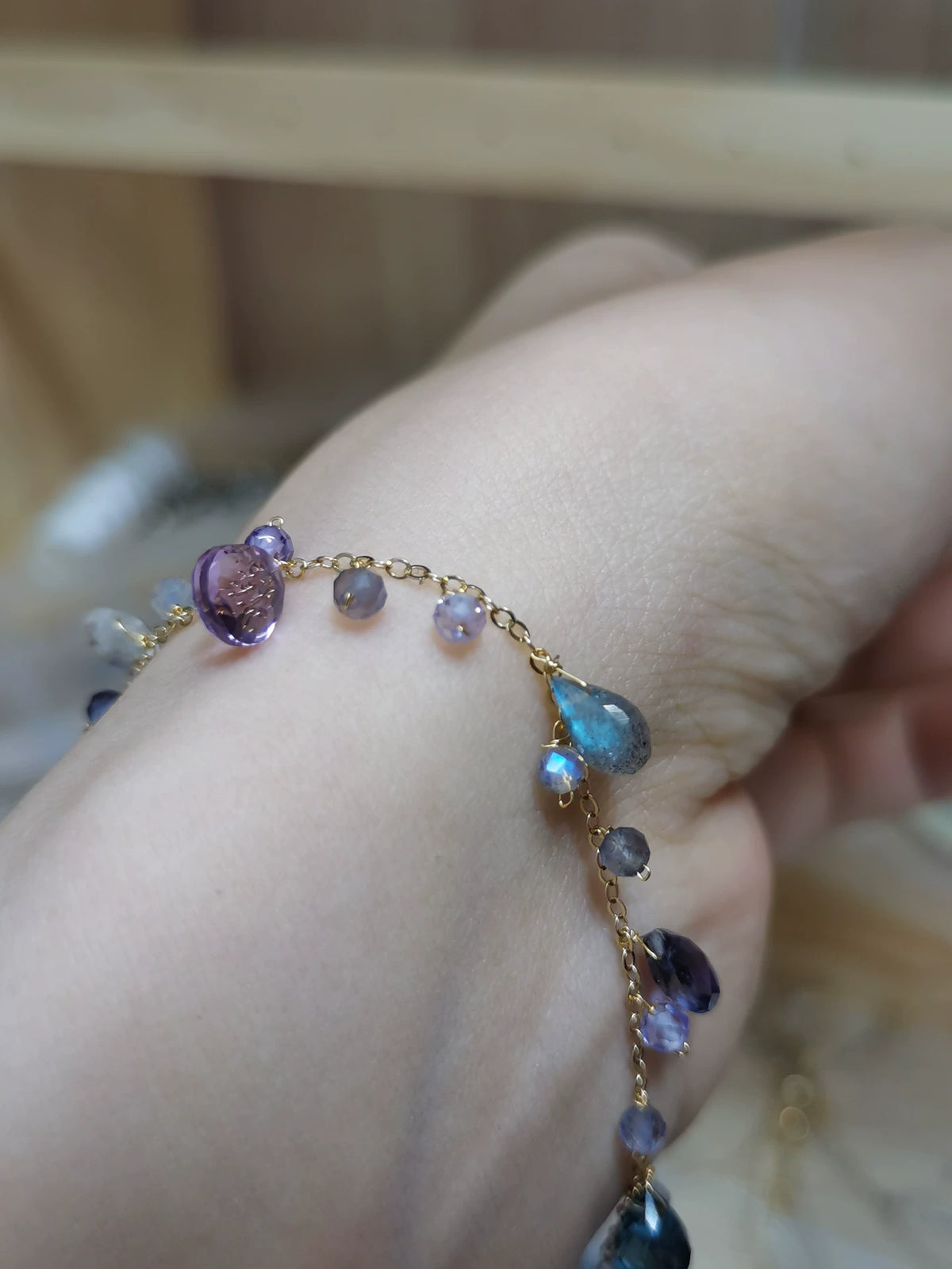 Amethyst Mondstein Labradorit Charmarmband