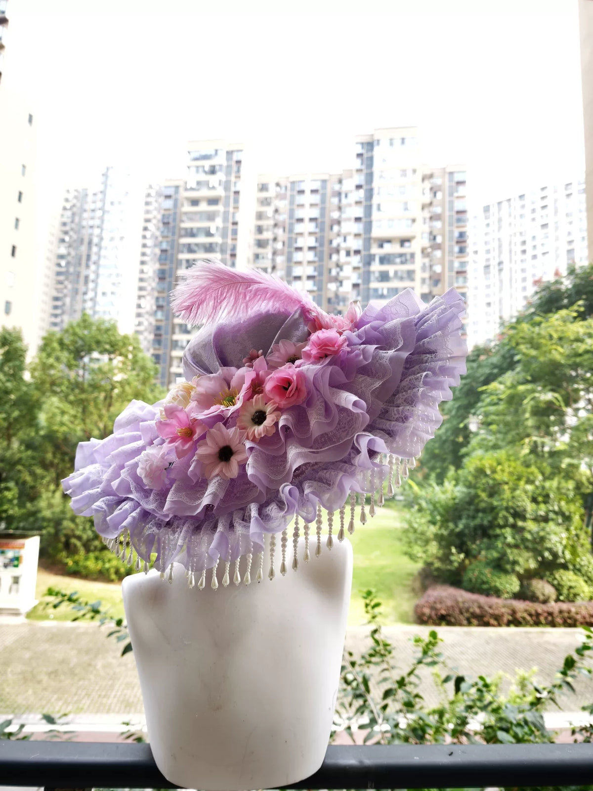 Purple Pink Stacked Flower Lolita Hat