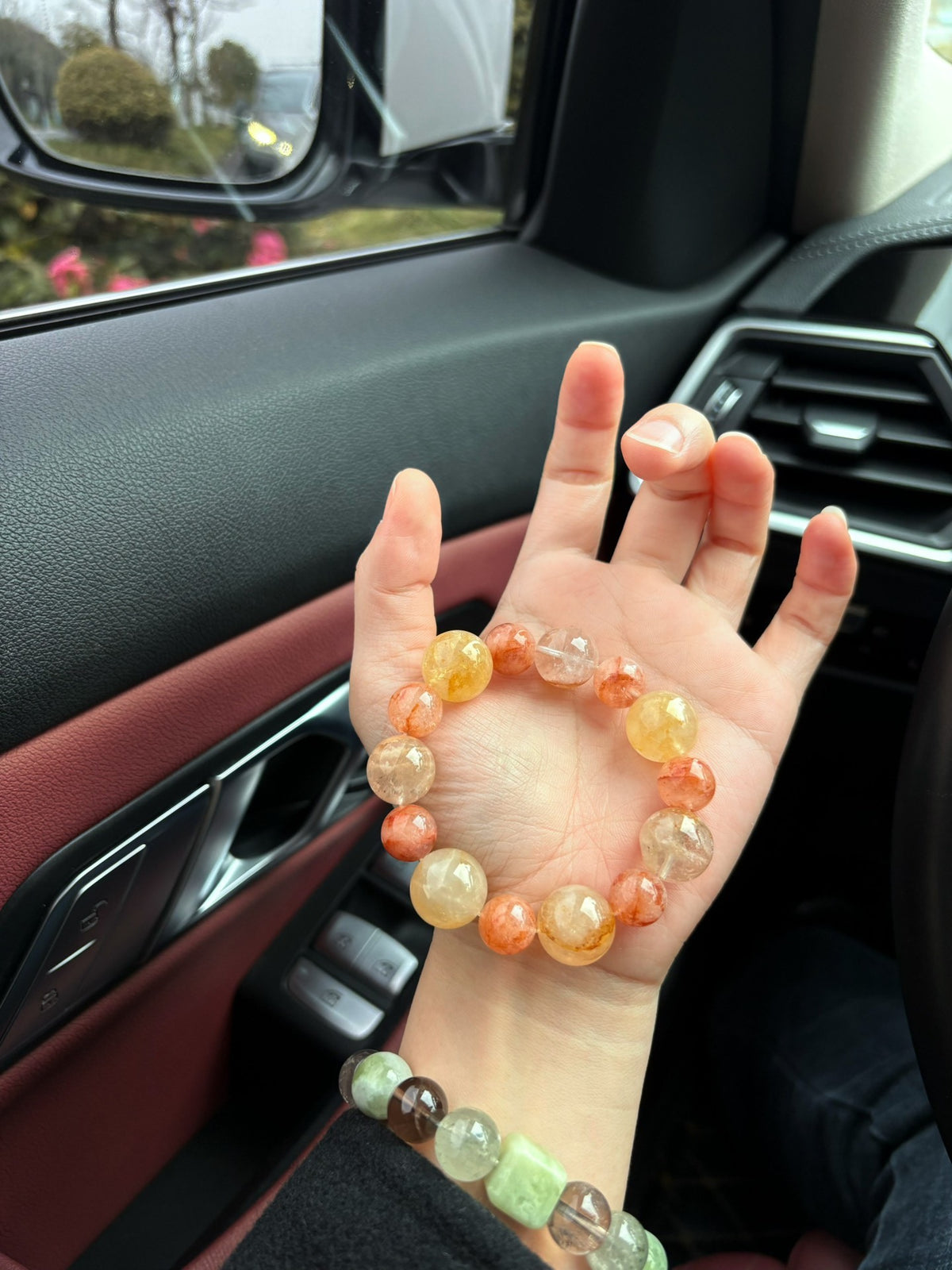 Pulsera de Cristal Natural Miel Amarillo Rojo Naranja