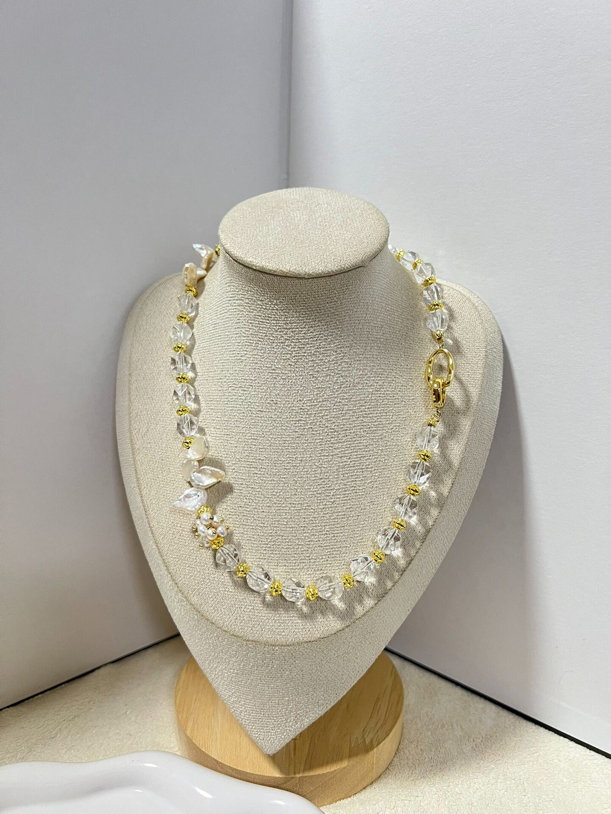 Faceted Clear Quartz Pearl Necklace