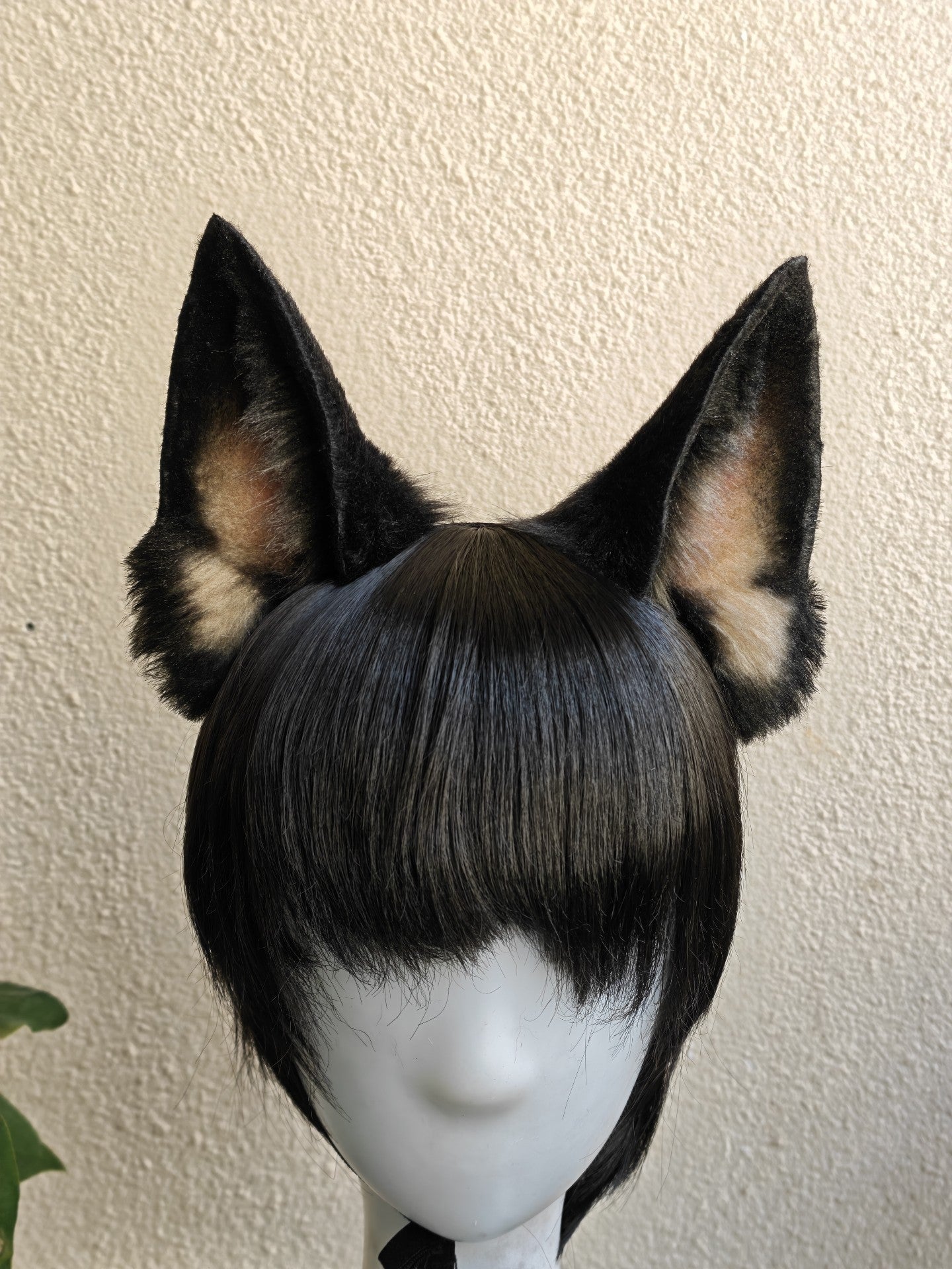 Handmade Large German Shepherd Ears - Light Yellow and Black with Pink Inner Ear