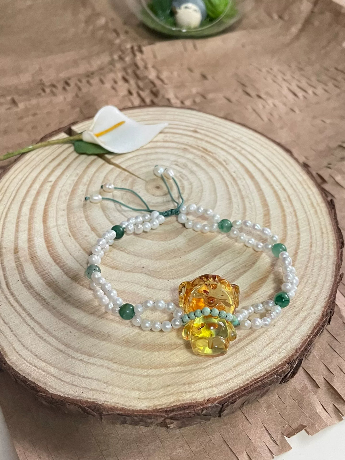 Natürlicher Blumenbernstein Hund-Perlen Zweilagiges Armband