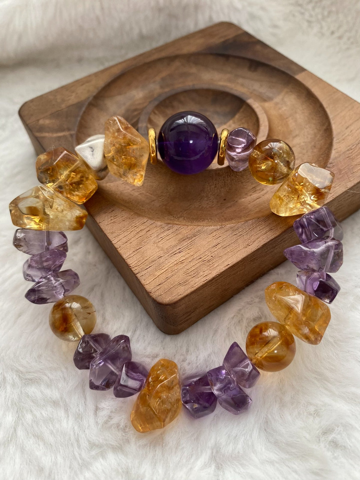 Citrine Amethyst Beaded Bracelet Mixed Gemstone