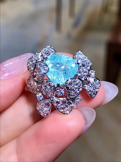 4.07ct Paraíba Tourmaline Ring with 1.62ct Diamond Floral Motif