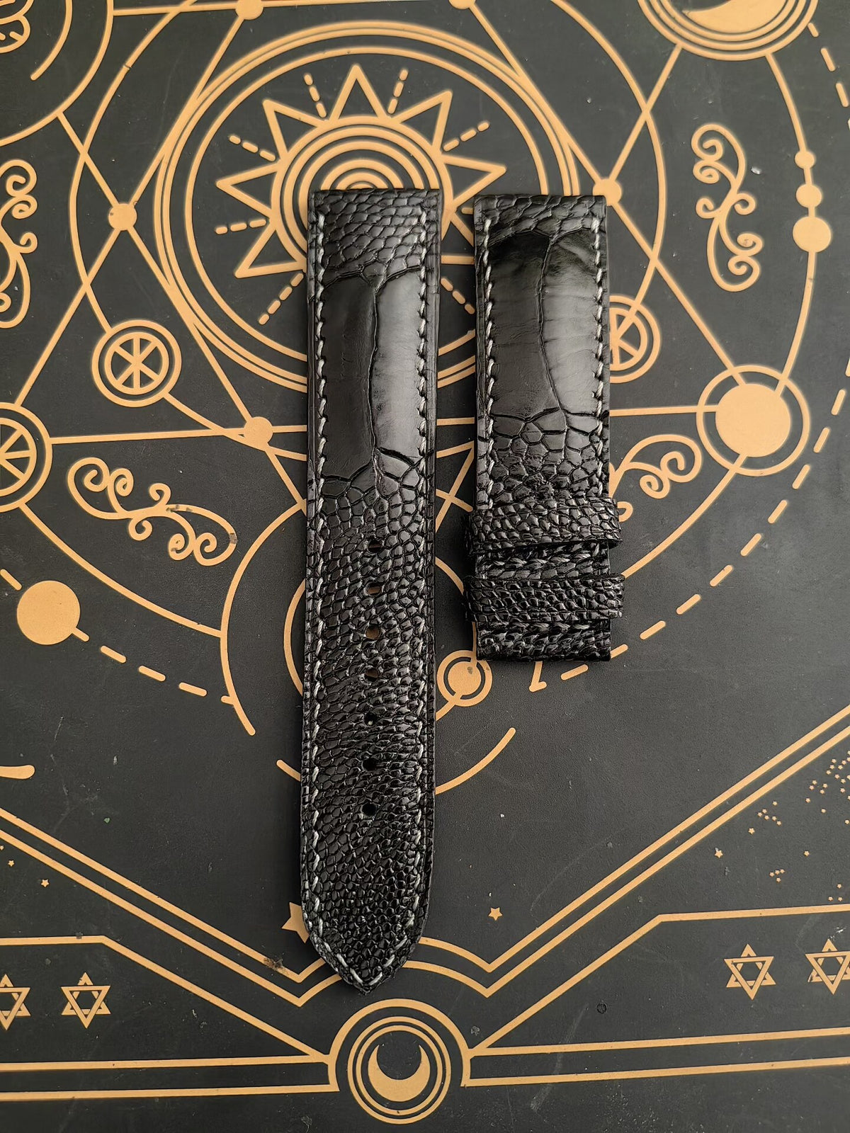 Black Ostrich Leg Leather Watch Strap 21-19mm