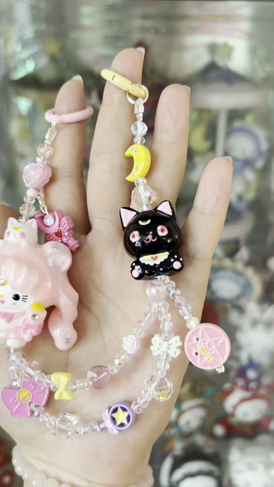 Hand-Painted Kitty Beaded Phone Strap Set