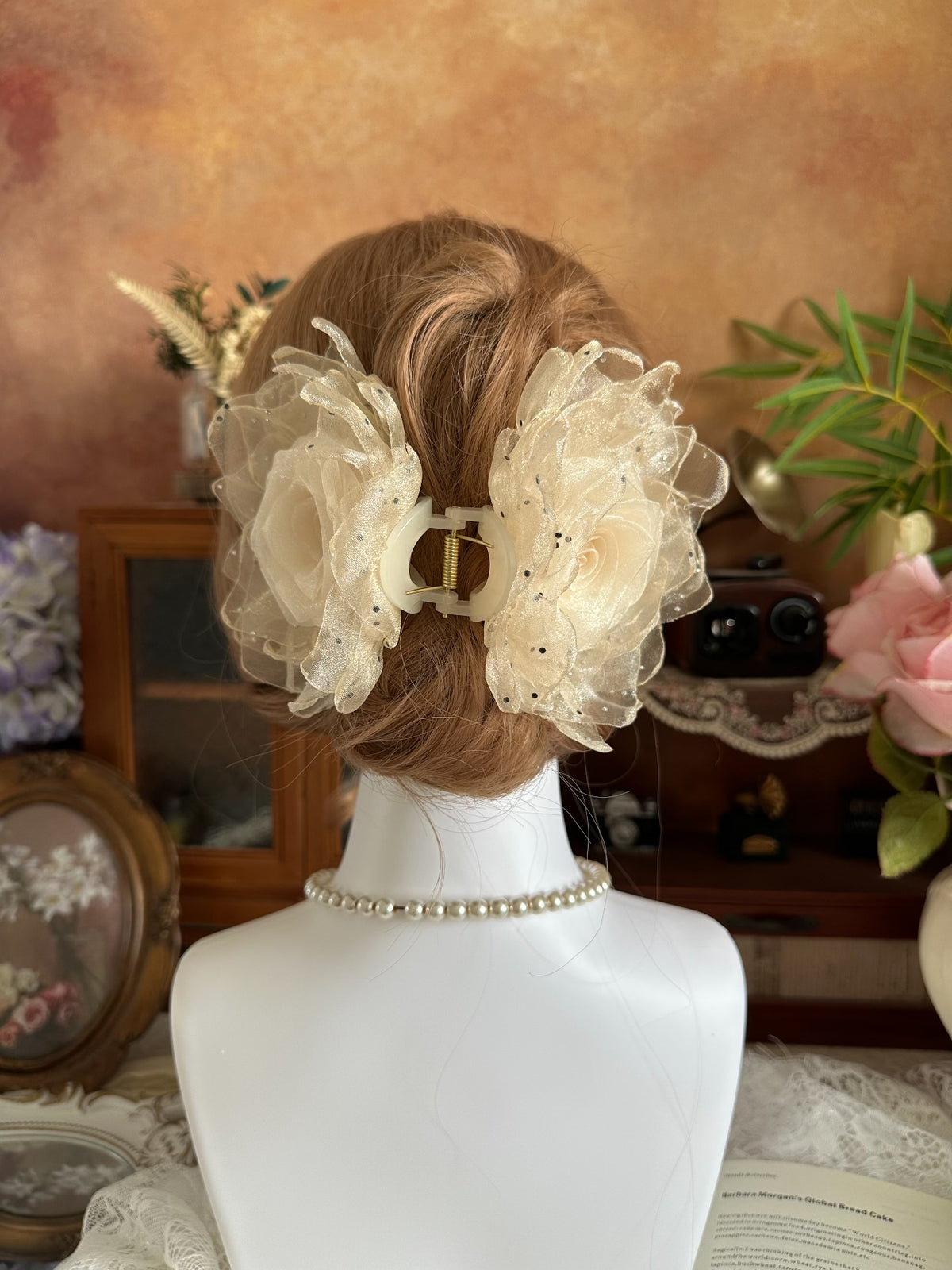 Handcrafted Organza Rose Hair Claw Clip