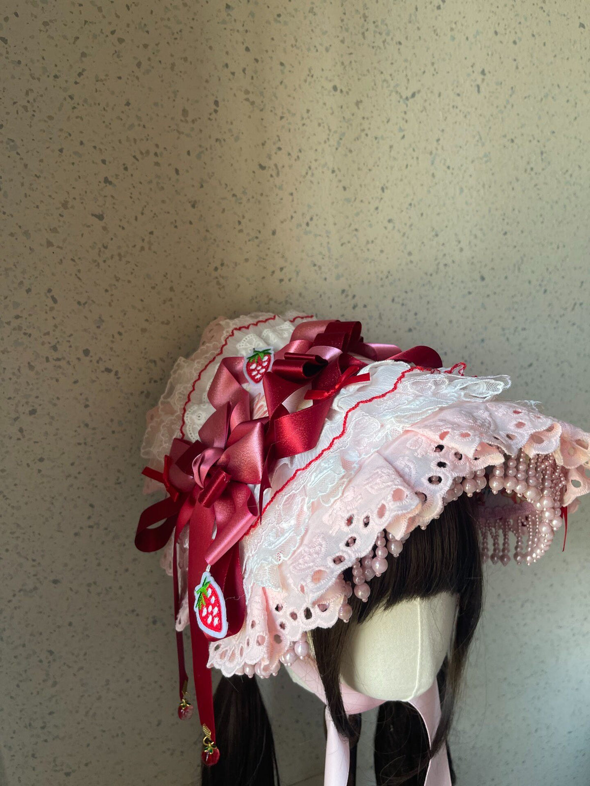 Sweet Lolita Pink Lace Bonnet Hat