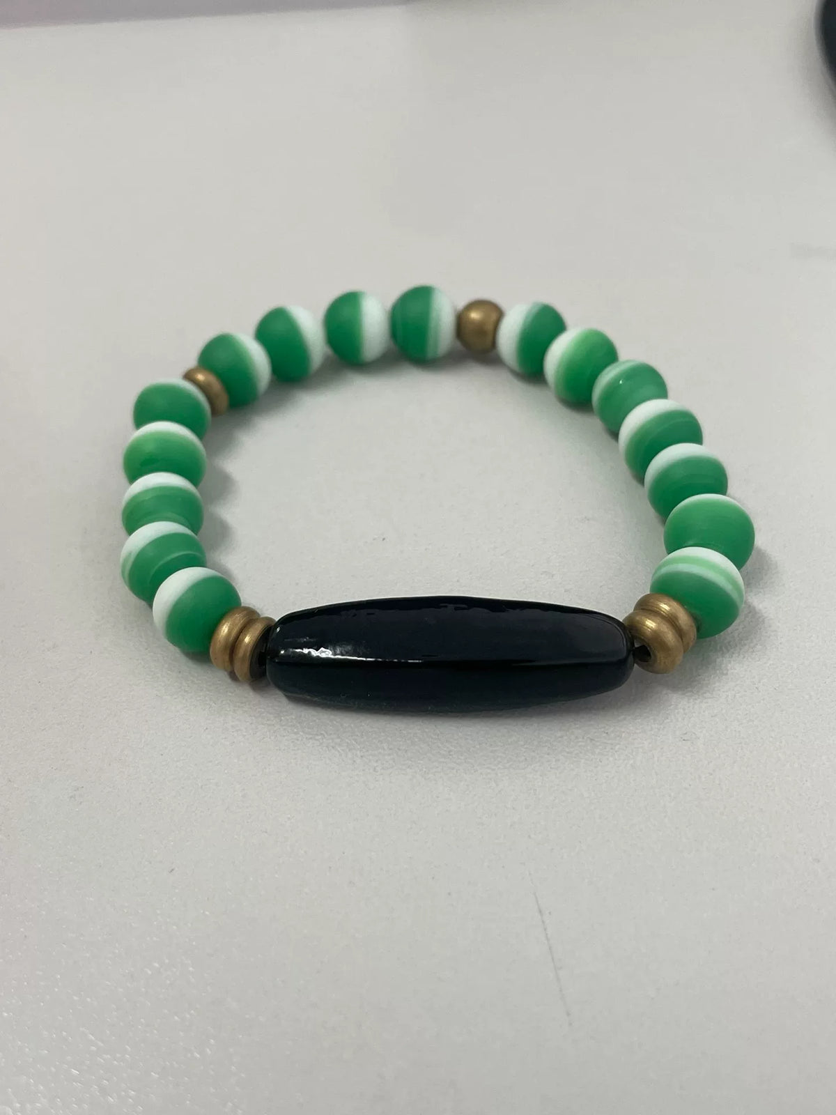 Green White Glass Bead Bracelet