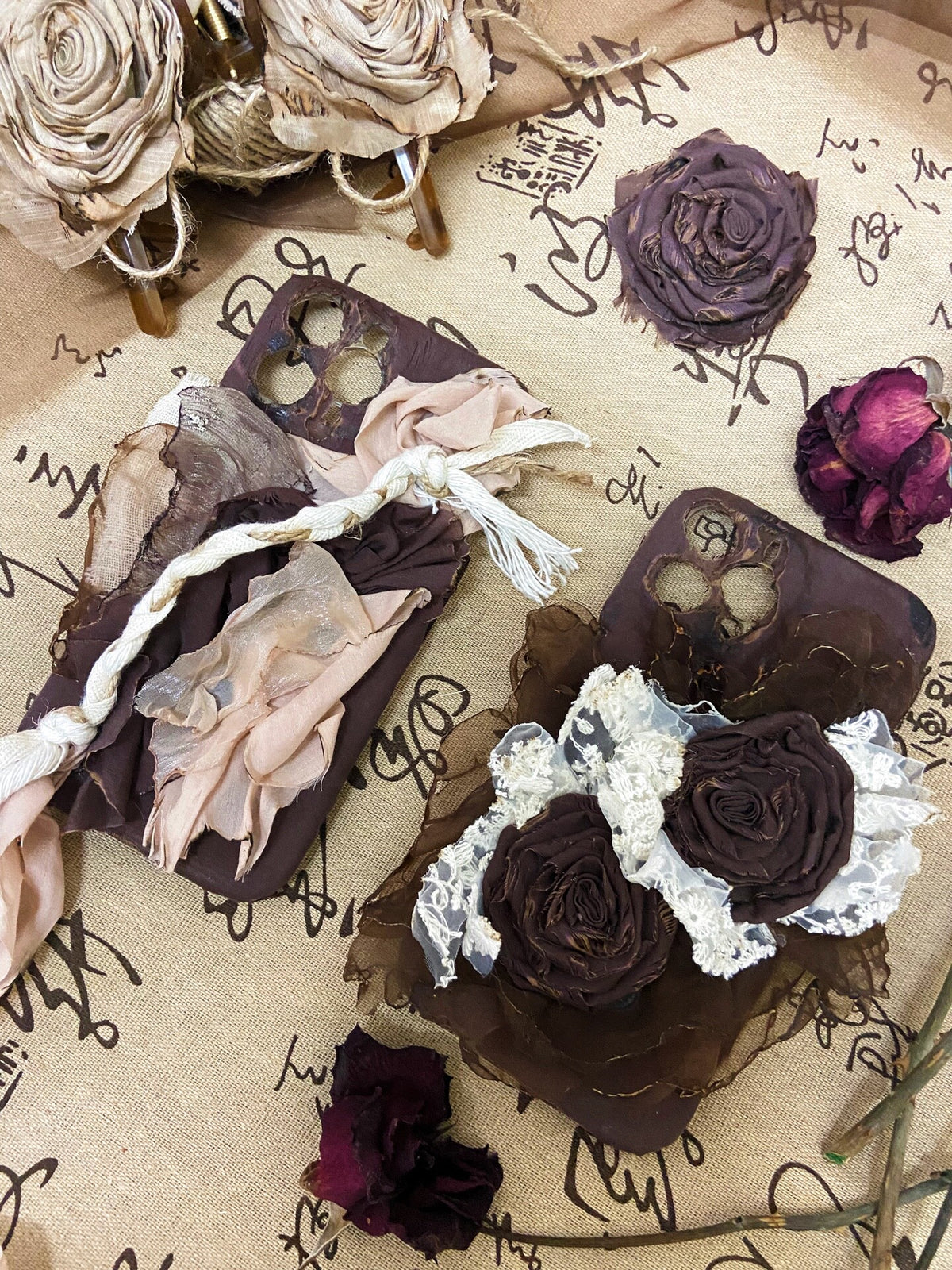 Fabric Phone Case with Burned Roses