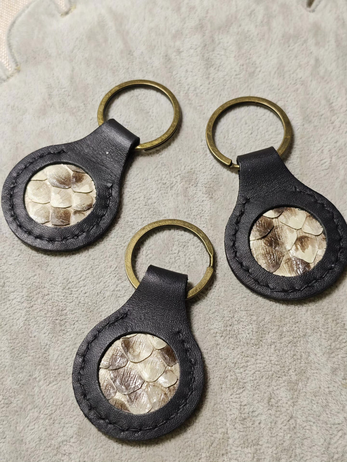 Vintage Snake Skin Leather Keychain Fob