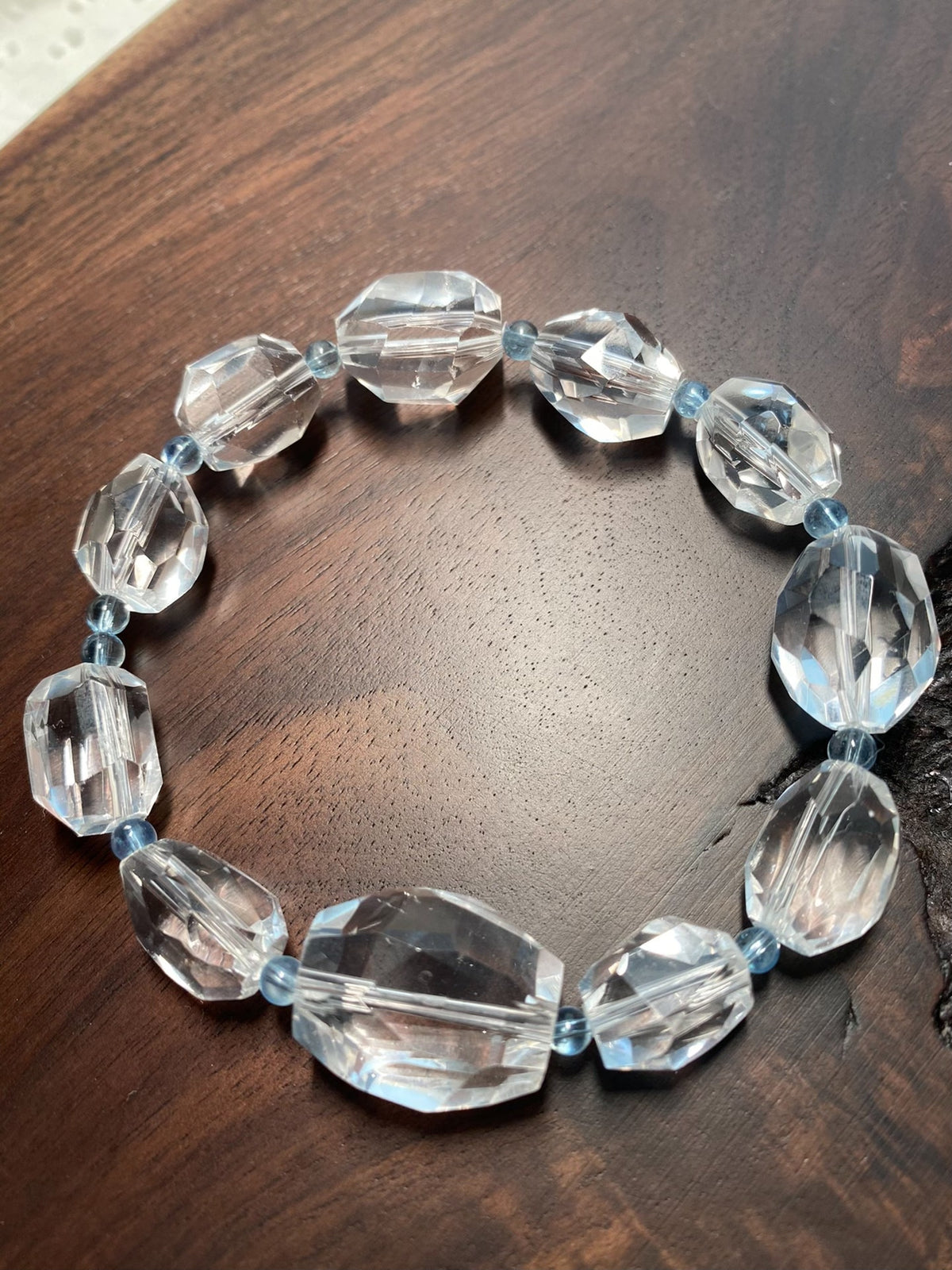 Faceted White Quartz Aquamarine Beaded Bracelet