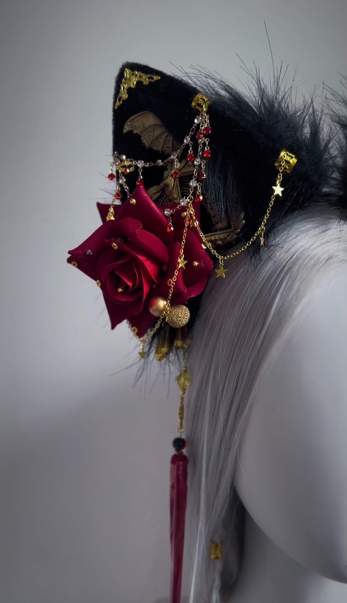 Gothic Beast Ears with Red Rose and Bow