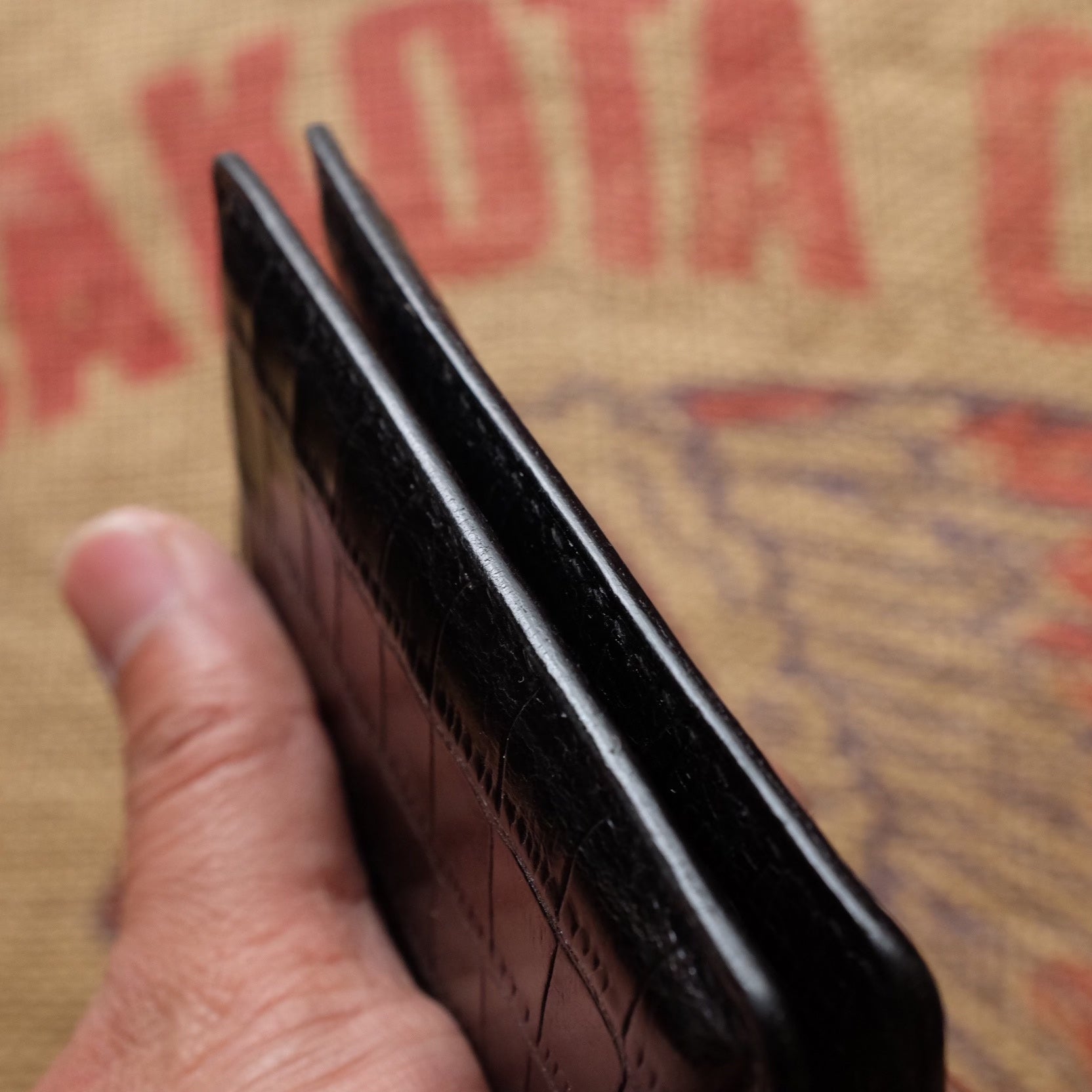 Black Leather Embossed Crocodile Bi-Fold Wallet