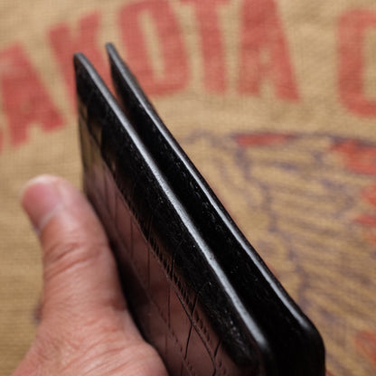 Black Leather Embossed Crocodile Bi-Fold Wallet