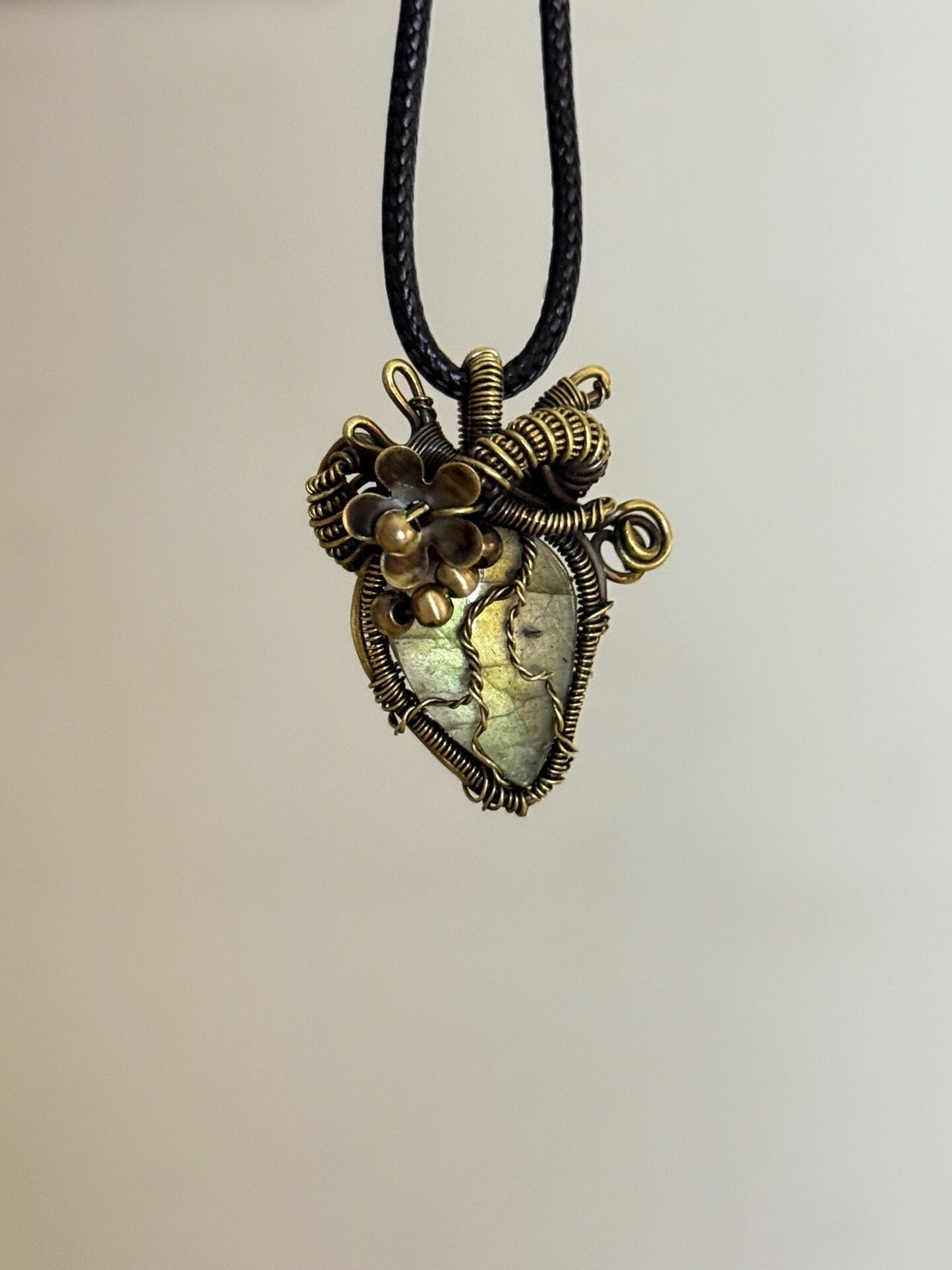 Handmade Wire Wrapped Labradorite Heart Pendant