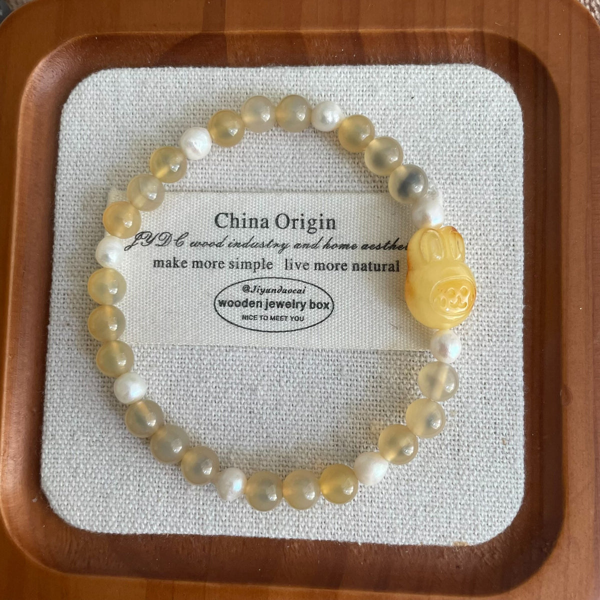 Natural Honey Amber Rabbit Agate Beaded Bracelet