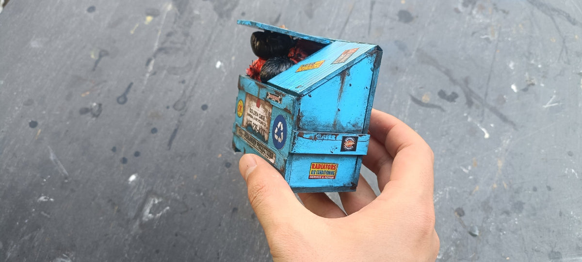 1/18 schaalmodel afvalcontainer cyaanblauw