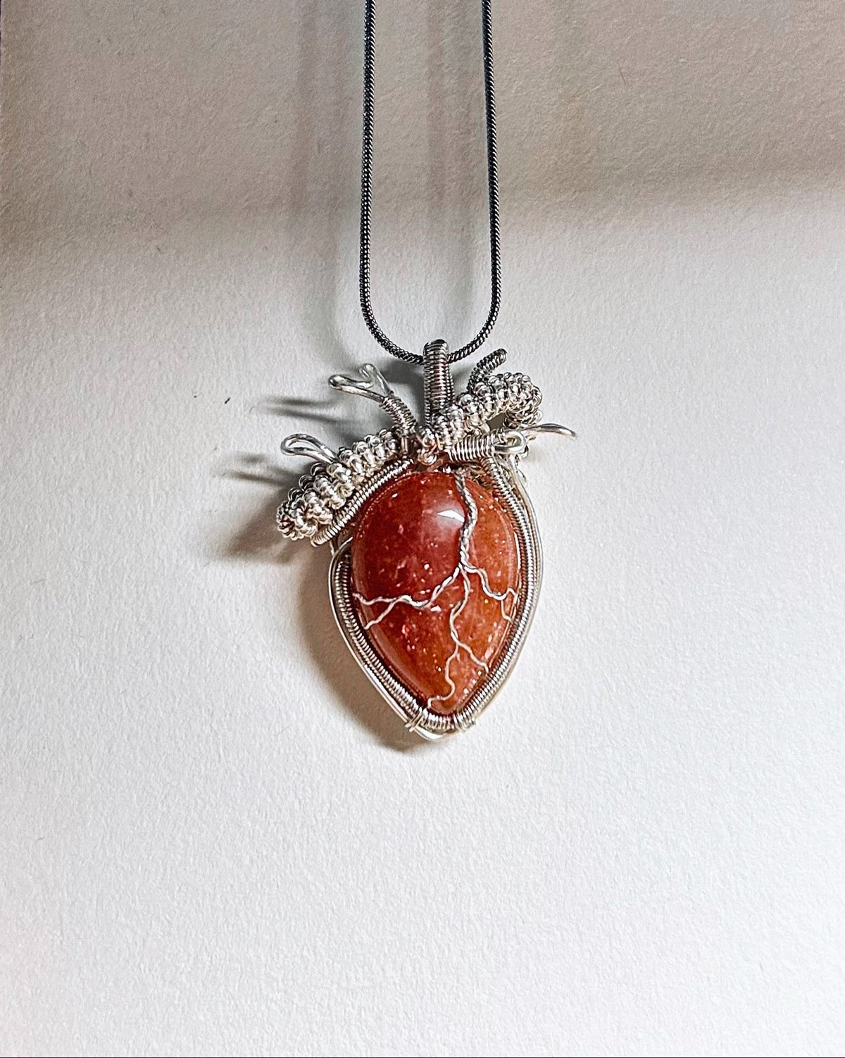 Wire-Wrapped Sunstone Pendant Necklace