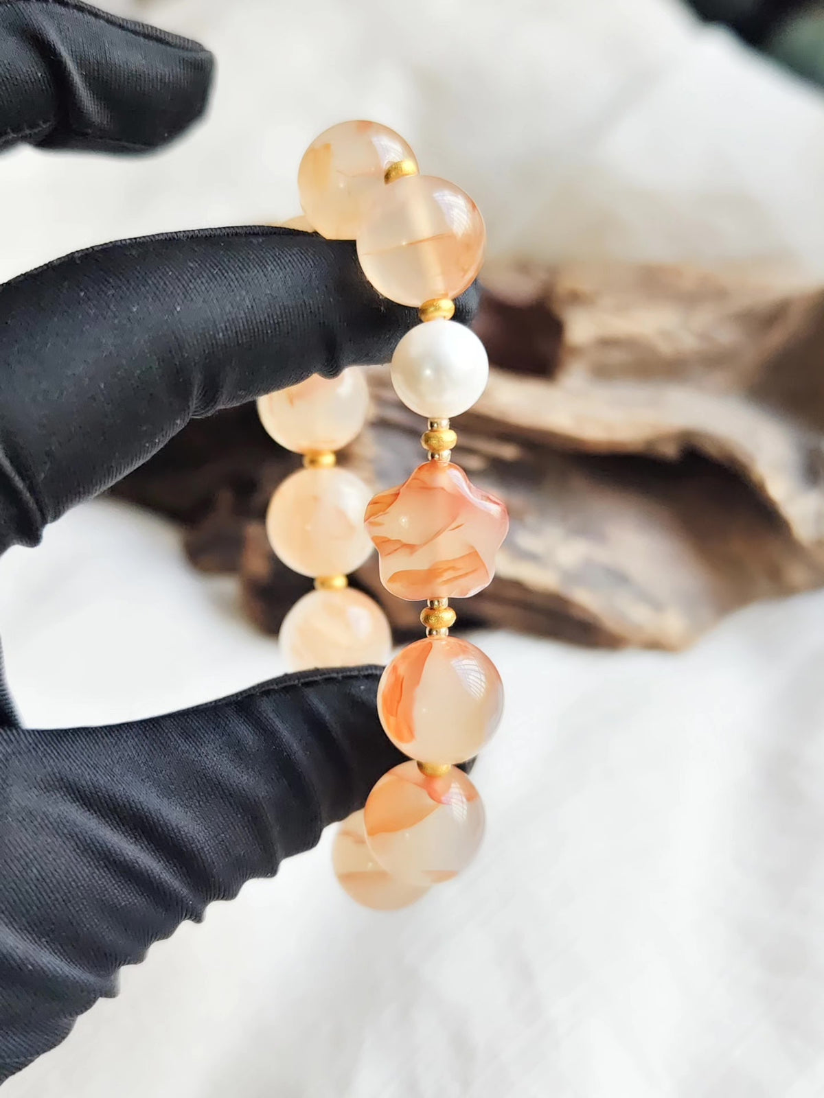 Dragon Vein Agate Star Bead Bracelet