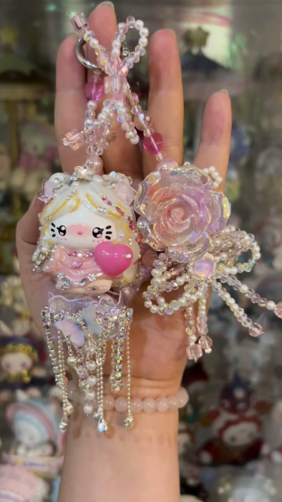 Sparkling Pink Kitty Charm Keychain