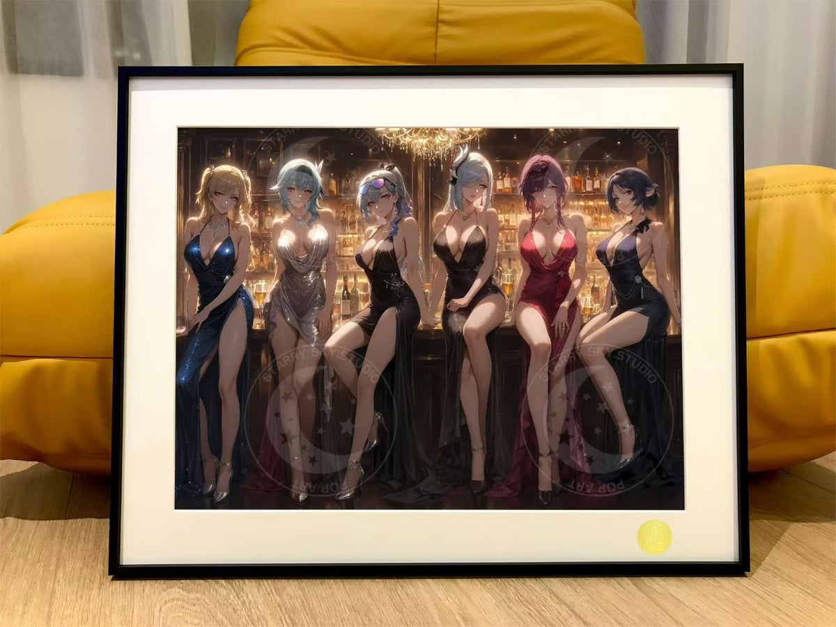 Framed Anime Bar Scene Art Print 55x44cm