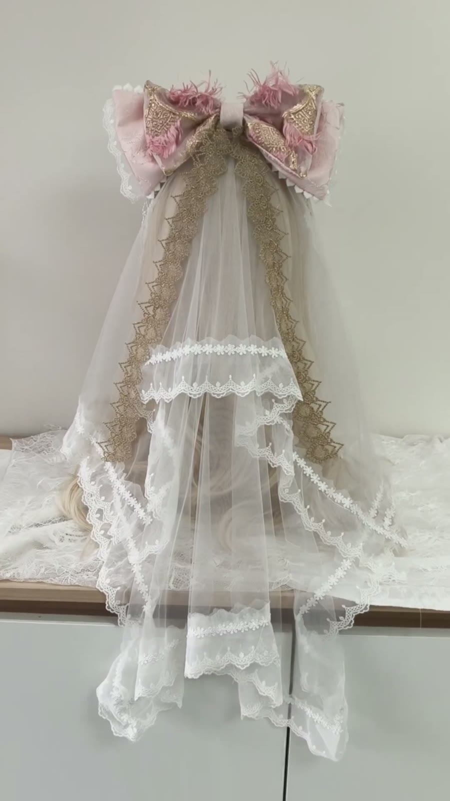 Roze Lolita hoofdslier met afneembare strik