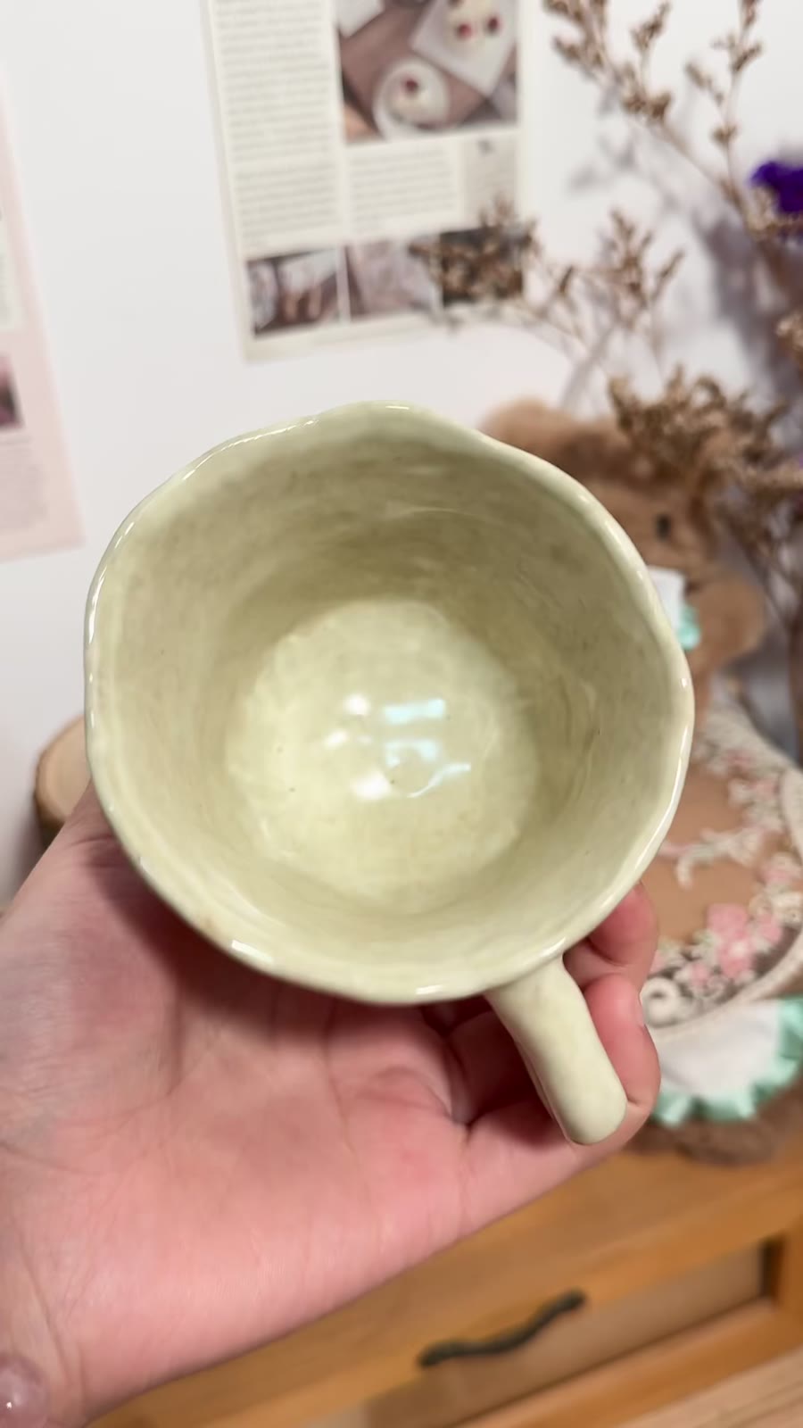 Handcrafted Ceramic Mug Handpainted Rabbit Flowers