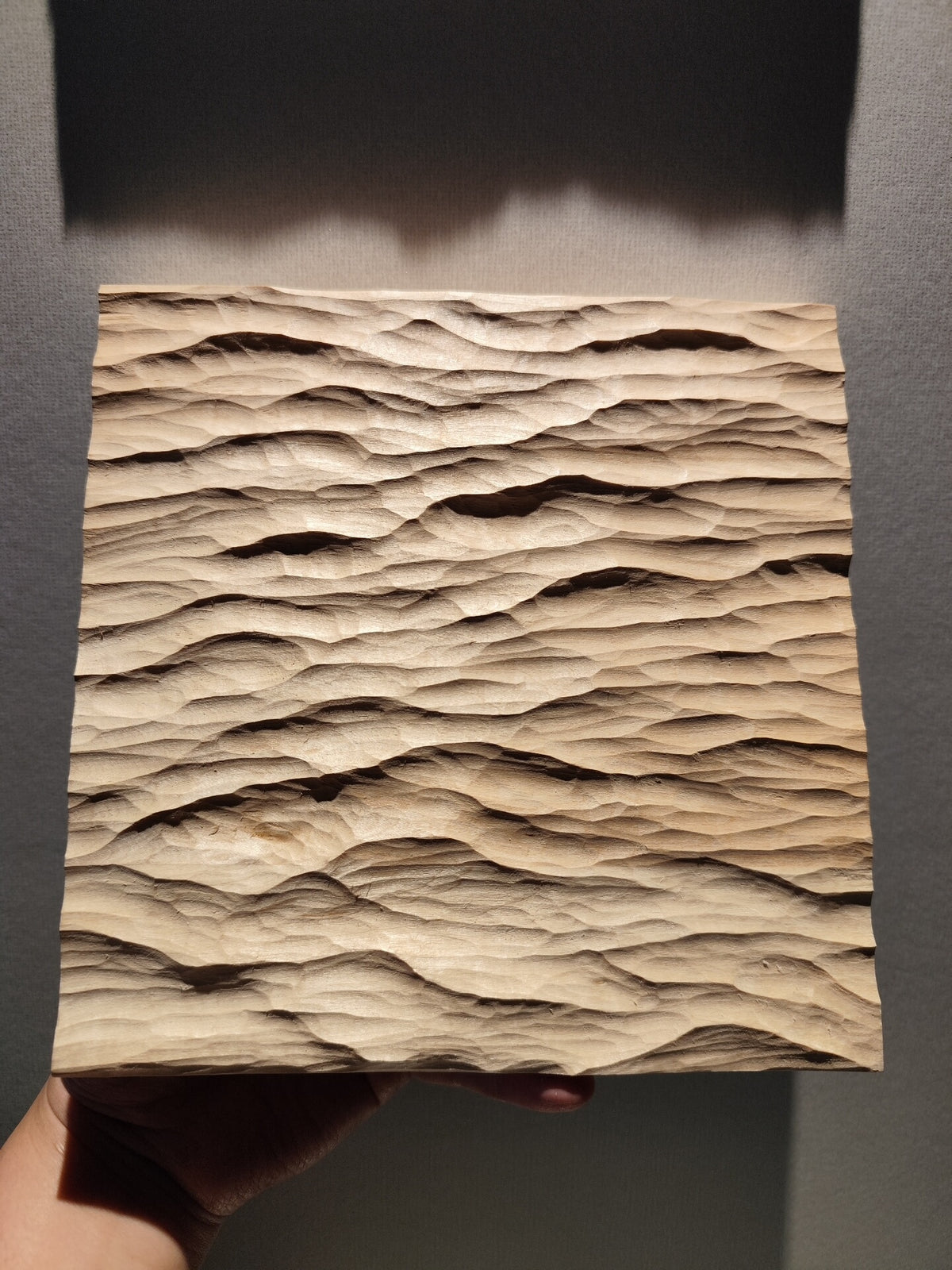 Handcrafted Linden Wood Wave Relief Sculpture