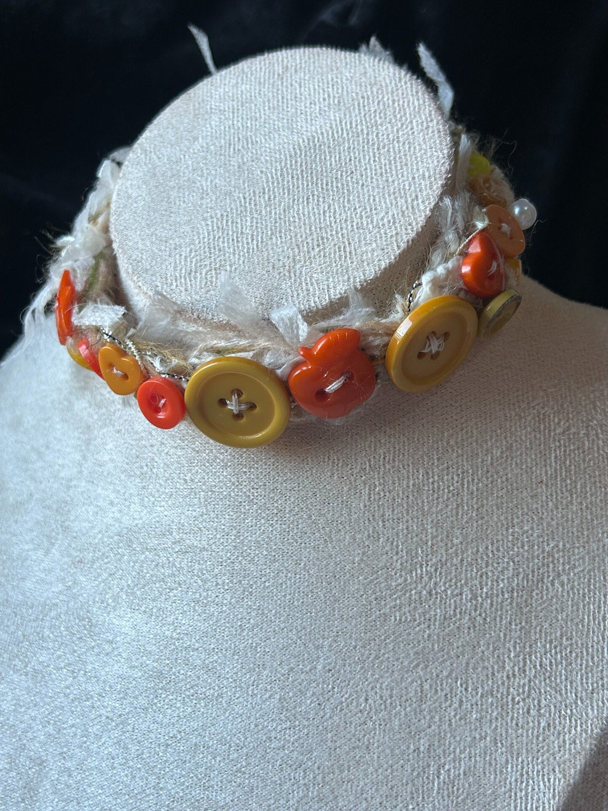 Yellow Button Mixed Media Choker Necklace