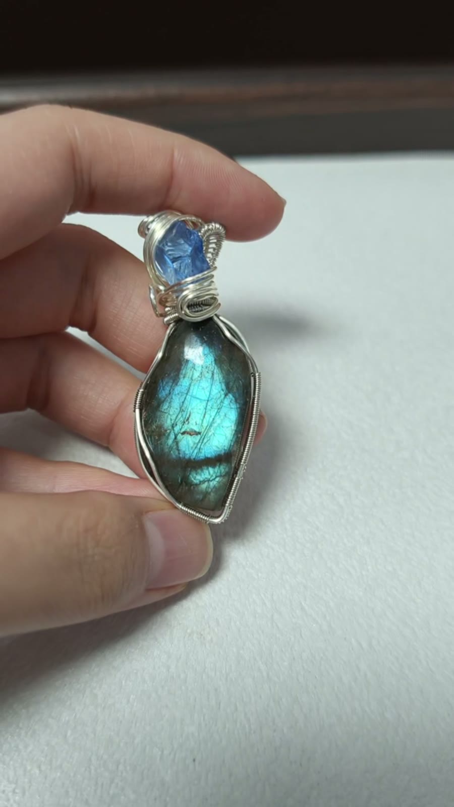 Handmade Wire Wrapped Blue Labradorite Necklace